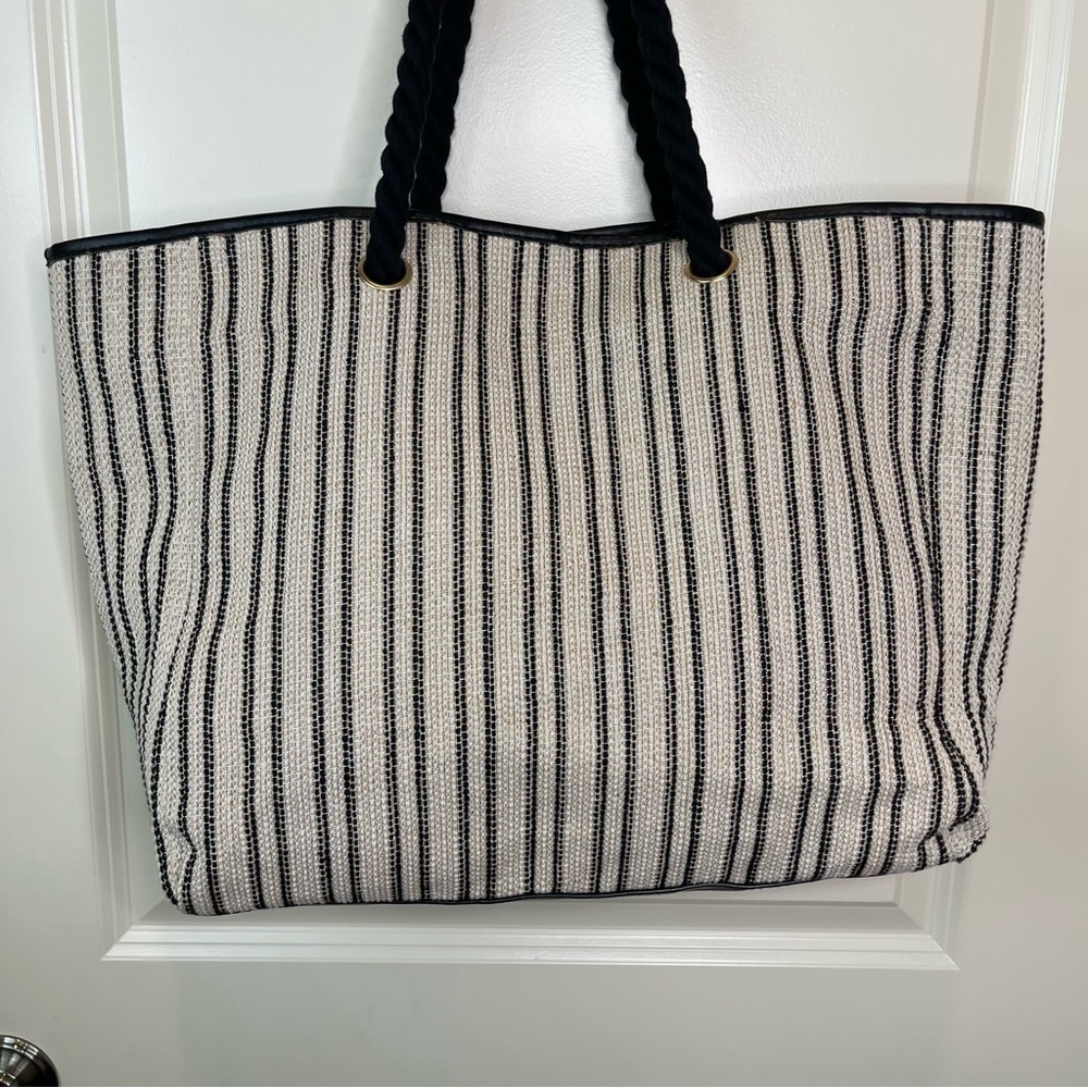 Lancôme Tote Bag Woven Striped Oversized Unstructured - Picture 7 of 16
